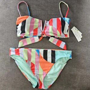 Sanctuary Women's Multicolor Striped V-Wire Bandeau Top & Bottoms Set Size Large